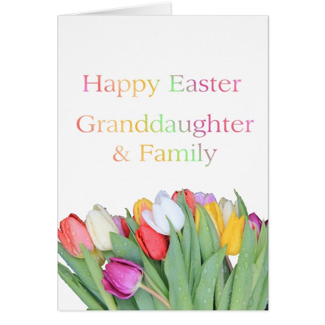 Granddaughter + Family Happy Easter Tulip card (Front)