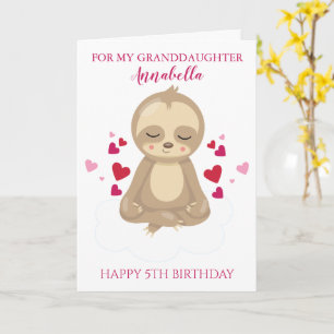 Granddaughter Fifth Birthday Cute Pink Sloth Photo Card