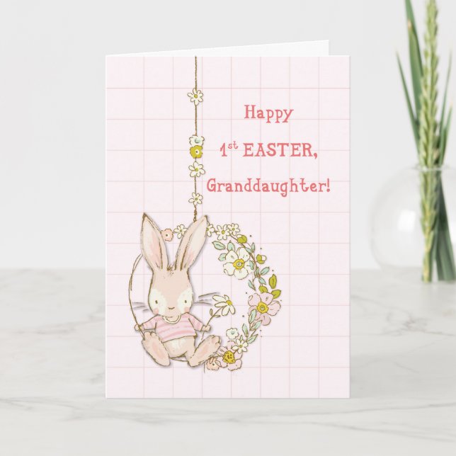 Granddaughter First 1st Easter Cute Bunny Flower Card (Front)