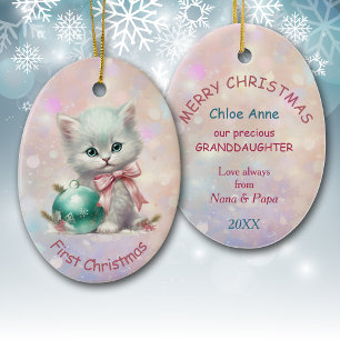 Granddaughter First Christmas Kitten Ceramic Ornament