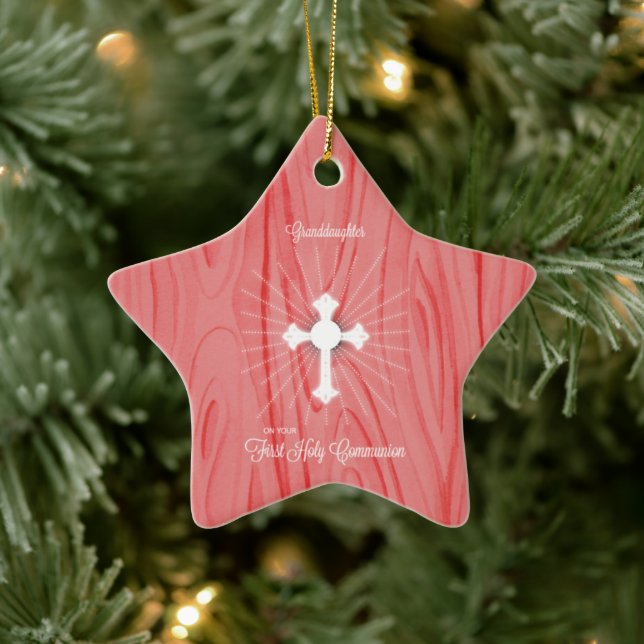 Granddaughter First Communion Cross and Rays Ceramic Ornament (Tree)