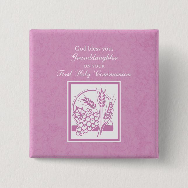 Granddaughter First Communion, Pink 15 Cm Square Badge (Front)