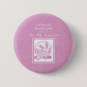 Granddaughter First Communion, Pink 6 Cm Round Badge