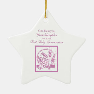 Granddaughter First Communion, Pink Ceramic Ornament