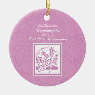 Granddaughter First Communion, Pink Ceramic Ornament