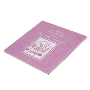 Granddaughter First Communion, Pink Ceramic Tile