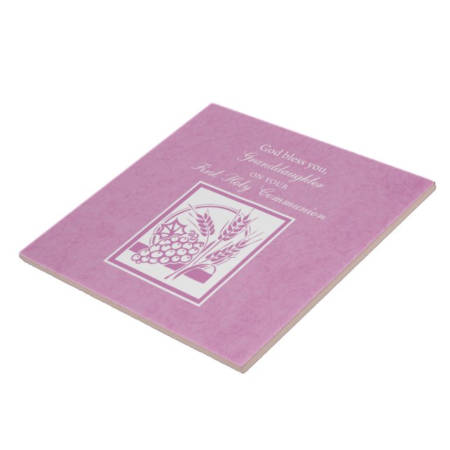 Granddaughter First Communion, Pink Ceramic Tile (Side)