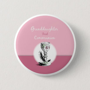 Granddaughter First Communion Pink, Chalice 6 Cm Round Badge