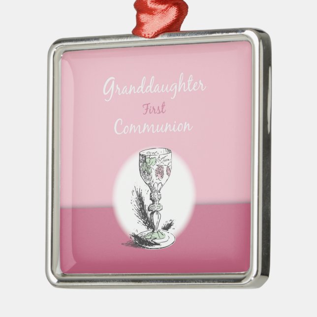 Granddaughter First Communion Pink, Chalice Metal Ornament (Left)