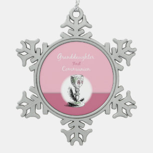 Granddaughter First Communion Pink, Chalice Snowflake Pewter Christmas Ornament