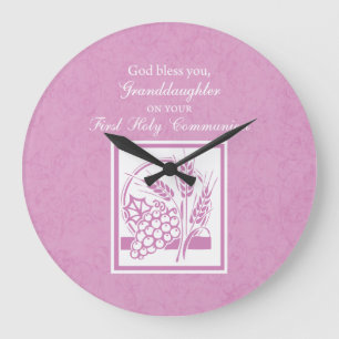 Granddaughter First Communion, Pink Large Clock