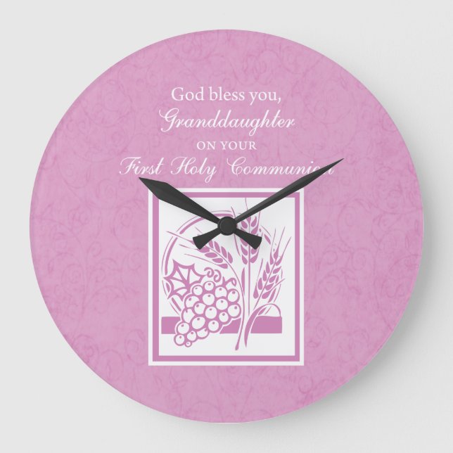 Granddaughter First Communion, Pink Large Clock (Front)