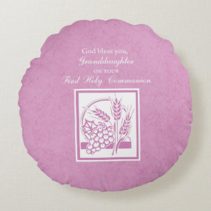 Granddaughter First Communion, Pink Round Cushion