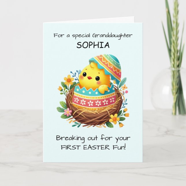 Granddaughter First Easter Chick Breaking Out  Card (Front)