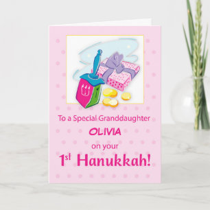 Granddaughter First Hanukkah Pink Dreidel Card