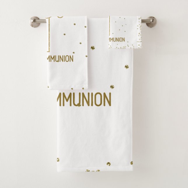 Granddaughter First Holy Communion Gold Look Cross Bath Towel Set (Insitu)