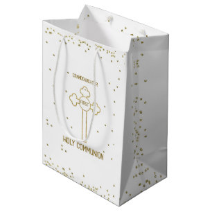 Granddaughter First Holy Communion Gold Look Cross Medium Gift Bag