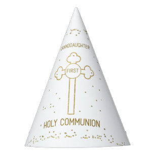 Granddaughter First Holy Communion Gold Look Cross Party Hat