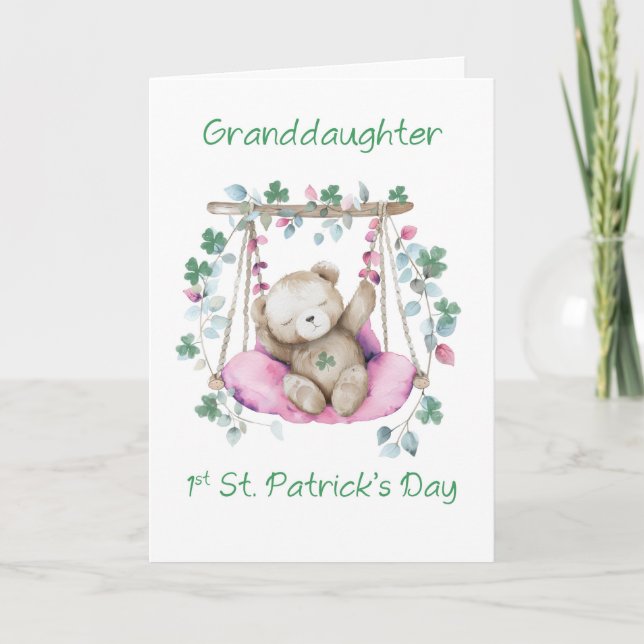 Granddaughter First St Patricks Day Sweet Bear Card (Front)