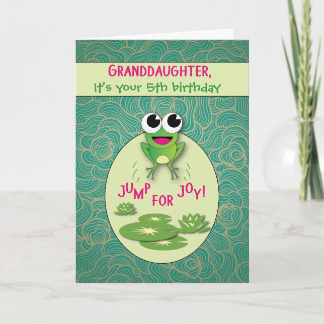 Granddaughter Frog Custom Age Birthday, Jump for J Card (Front)