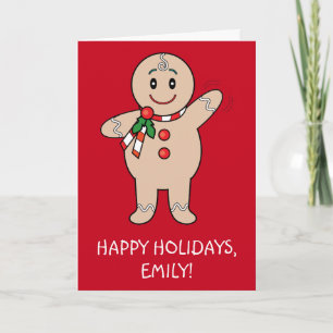 Granddaughter Gingerbread Boy Name Customisable Holiday Card