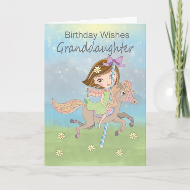 Granddaughter Girl Riding A Carousel Horse Card (Front)