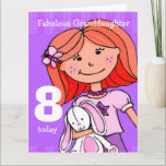 Granddaughter Girl's 8th birthday card purple<br><div class="desc">Cute girl with white lucky rabbit birthday card. This card reads Fabulous Granddaughter 8 today. Inside: Happy Birthday. Or customise with your own words. Fun card designed by exclusively by Sarah Trett.</div>