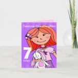 Granddaughter Girl's birthday card red hair purple<br><div class="desc">Cute girl with white lucky rabbit birthday card. This card reads Fabulous Granddaughter 7 today. Inside: Happy Birthday. Or customise with your own words. Fun card designed by exclusively by Sarah Trett.</div>