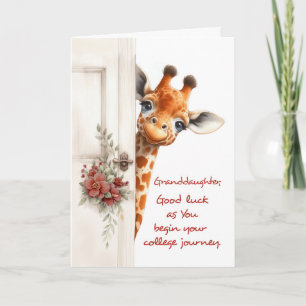 Granddaughter Good Luck College Giraffe Peaking Card
