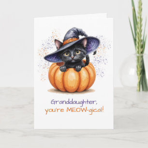 Granddaughter Halloween Cute Cat in Pumpkin Card