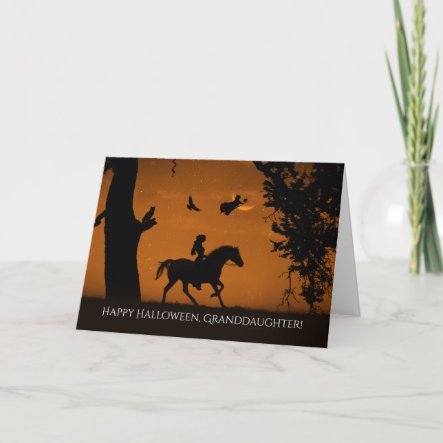 Granddaughter Halloween With Witch and Horse Card (Front)