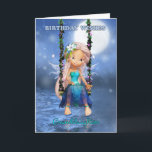 Granddaughter Happy Birthday cute fairy Card<br><div class="desc">A sweet fairy on a swing bathed in the moonlight,  pretty peacock colours on her clothing and matching flower in her hare,  a bright pretty card for any fairy fan</div>