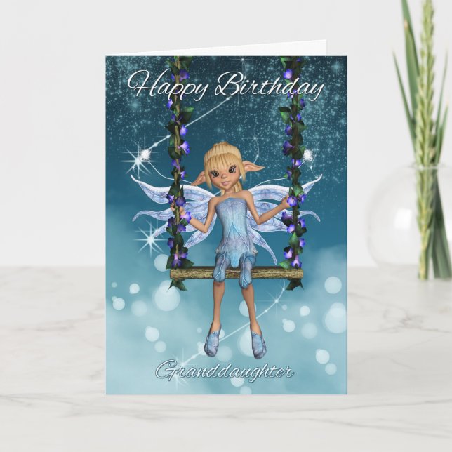 Granddaughter Happy Birthday cute fairy on swing Card (Front)