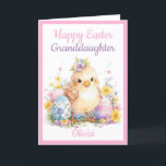 Granddaughter Happy Easter Chick Egg Cute Holiday Card<br><div class="desc">A Cute Granddaughter Happy Easter Holiday boho card with an sweet baby chick and colourful Easter eggs . A lovely sweet design for any little girl All text can be customised as needed then personalise with a name or delete if not required. The message inside which currently reads "Here's wishing...</div>