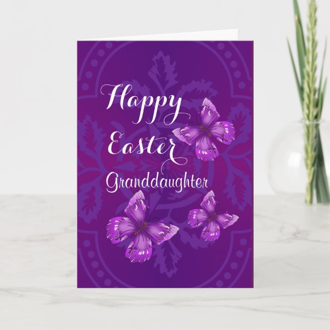 Granddaughter / Happy Easter - Purple Butterflies Holiday Card (Front)