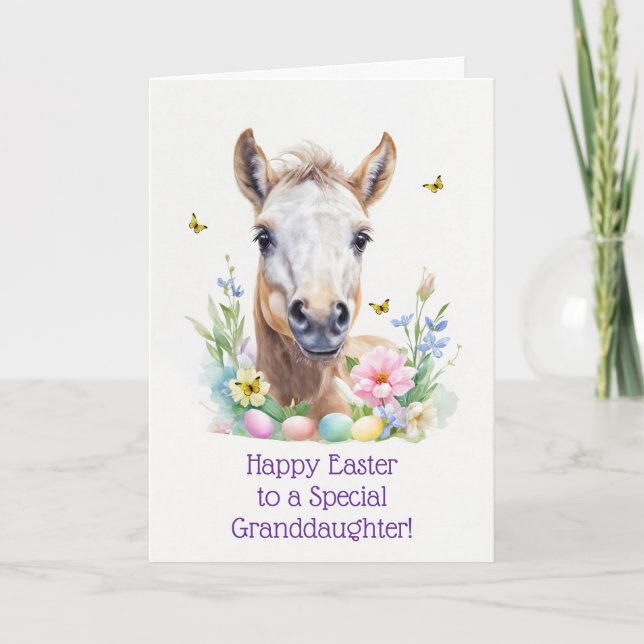 Granddaughter Happy Easter with Cute Baby Horse  Holiday Card (Front)