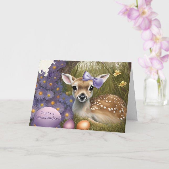 Granddaughter Happy Easter with Cute Fawn  Card (Orchid)