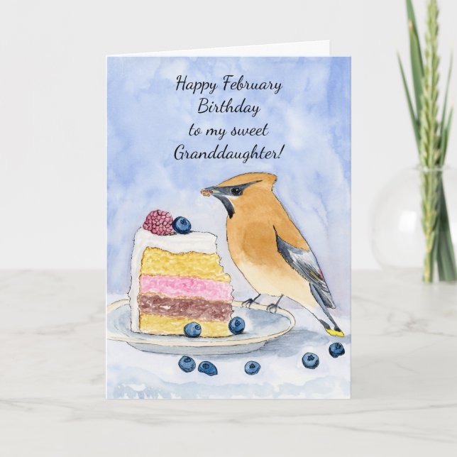 Granddaughter Happy February Birthday Bird Card (Front)
