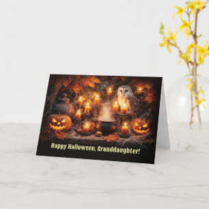 Granddaughter Happy Halloween Owls and Pumpkins Card