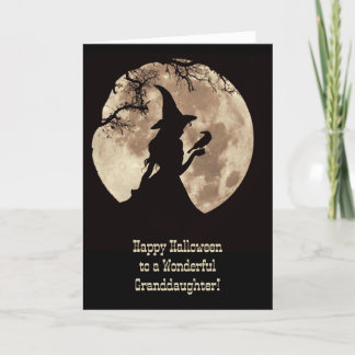Granddaughter Happy Halloween Witch Moon and Raven Card