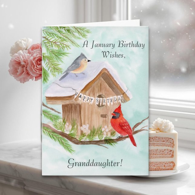 Granddaughter Happy January Birthday Birds at Bird Card (Creator Uploaded)