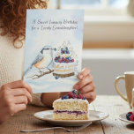 Granddaughter Happy January Birthday Birds Card<br><div class="desc">Designed to honor a cherished granddaughter, this January birthday card features a serene winter scene with a Red-breasted Nuthatch adding a gentle touch to a vanilla cake topped with blueberries and raspberries. Hand-painted in watercolor and pen, it offers a thoughtful blend of nature, warmth, and artistic detail for her special...</div>