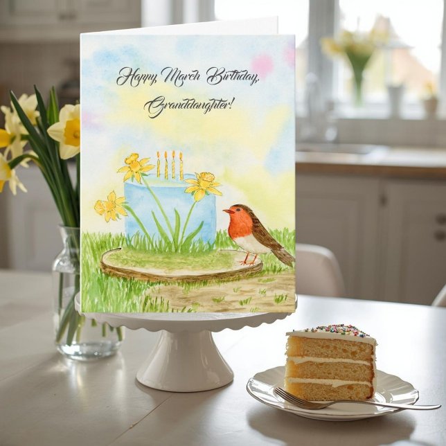 Granddaughter Happy March Birthday Robin Daffodils Card (Creator Uploaded)