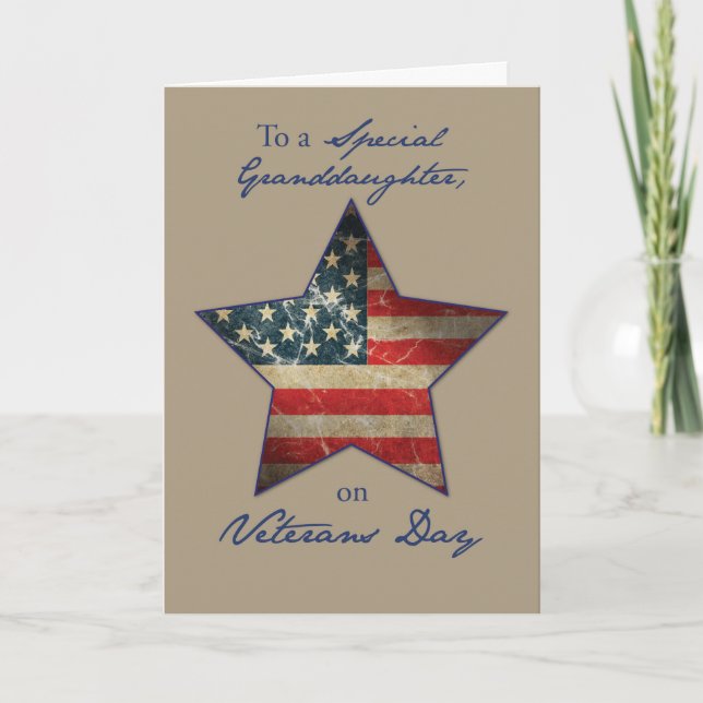 Granddaughter, Happy Veterans Day, Old Flag Star Thank You Card (Front)