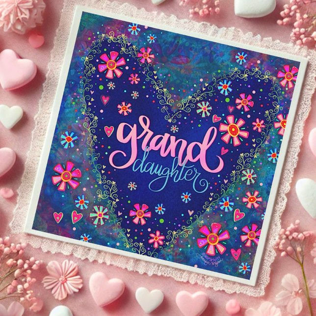 Granddaughter Heart Floral Pretty Valentine card (Creator Uploaded)