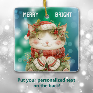 Granddaughter Holly Kitty Cat Christmas Ceramic Ornament