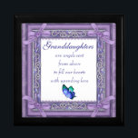 Granddaughter Keepsake Box/Butterfly & Quote Gift Box<br><div class="desc">Granddaughters Keepsake Box/Purple with Hearts and Quote "Granddaughters are angels sent from above to fill our hearts with unending love". Size Large 7.125" Square w/6" Tile Display your favourite images on a vibrant tile inlaid into the lid of this beautiful jewellery box. Made of lacquered wood, the jewellery box comes...</div>