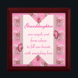 Granddaughter Keepsake Box/Butterfly & Roses Gift Box<br><div class="desc">Granddaughters Keepsake Box/Butterfly and Pink Roses with Quote "Granddaughters are angels sent from above to fill our hearts with unending love". Size Large 7.125" Square w/6" Tile Display your favourite images on a vibrant tile inlaid into the lid of this beautiful jewellery box. Made of lacquered wood, the jewellery box...</div>