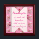 Granddaughter Keepsake Box/Butterfly & Roses Gift Box<br><div class="desc">Granddaughters Keepsake Box/Butterfly and Pink Roses with Quote "Granddaughters are angels sent from above to fill our hearts with unending love". Size Large 7.125" Square w/6" Tile Display your favourite images on a vibrant tile inlaid into the lid of this beautiful jewellery box. Made of lacquered wood, the jewellery box...</div>