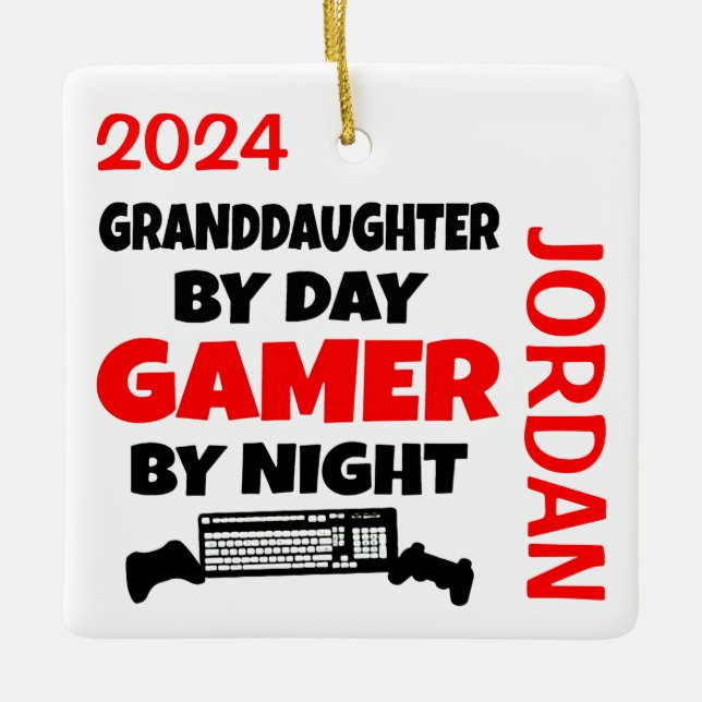Granddaughter Loves Playing Video Games Ceramic Ornament (Front)